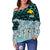 Papua New Guinea Women's Off Shoulder Sweaters - Coconut Leaves Weave Pattern Blue - Polynesian Pride