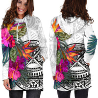 American Samoa Women's Hoodie Dress Hibiscus Polynesian pattern White - Polynesian Pride