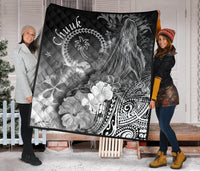 Chuuk Premium Quilt - Humpback Whale with Tropical Flowers (White) - Polynesian Pride