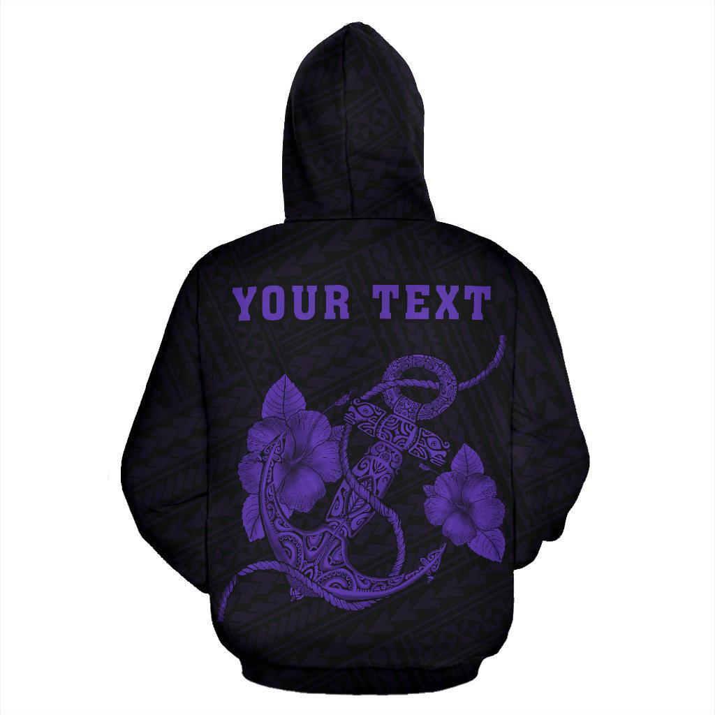 Polynesian Kakau Anchor Hibiscus Hawaii Custom Zip Hoodie Purple - Polynesian Pride