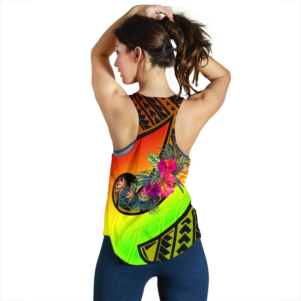 Chuuk Women's Racerback Tank - Polynesian Hook And Hibiscus (Reggae) - Polynesian Pride