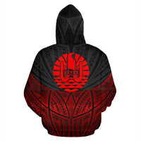 Tahiti Polynesian Zip up Hoodie Red Black Pride Map and Seal - Polynesian Pride