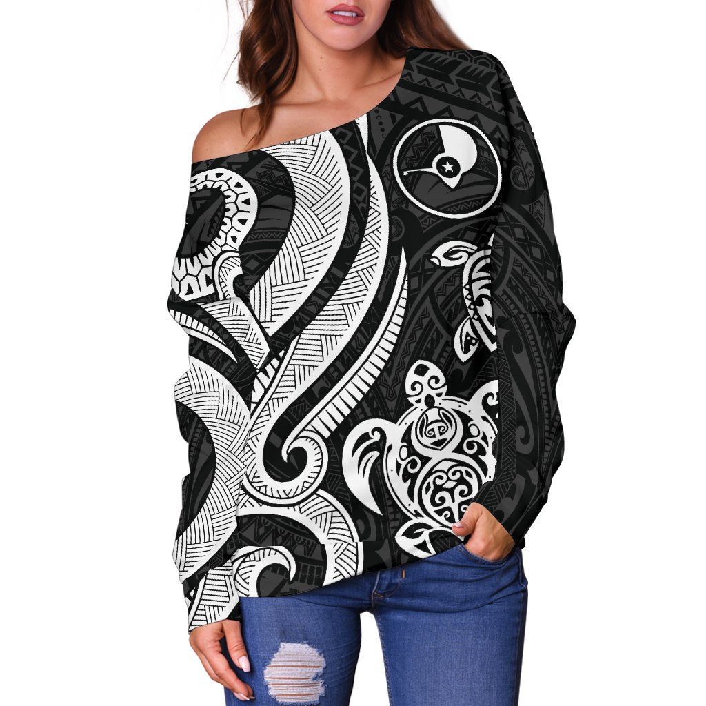 Yap Women Off Shoulder Sweater - White Tentacle Turtle - Polynesian Pride