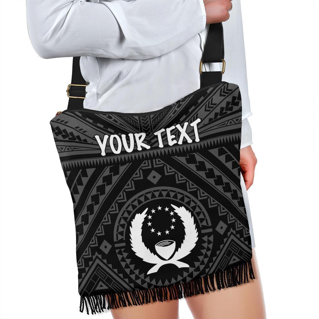 Pohnpei Personalised Boho Handbag - Pohnpei Seal With Polynesian Tattoo Style ( Black) - Polynesian Pride