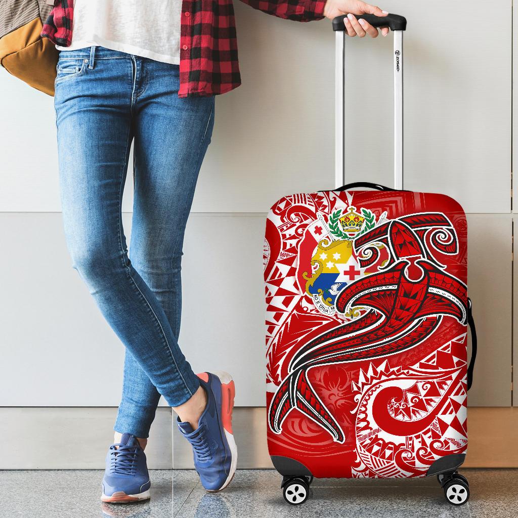 Tonga Luggage Cover - Red Shark Polynesian Tattoo Red - Polynesian Pride