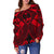 Guam Polynesian Women's Off Shoulder Sweater - Red Guam Coat Of Arms Polynesian Tattoo - Polynesian Pride