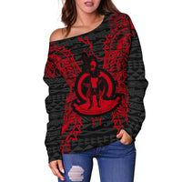 Vanuatu Polynesian Shoulder Sweater Map Red - Polynesian Pride
