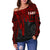 Tahiti Women's Off Shoulder Sweater - Tahiti Seal In Heartbeat Patterns Style (Red) - Polynesian Pride