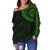 Polynesian Tattoo Style Off Shoulder Sweater Green A7 - Polynesian Pride