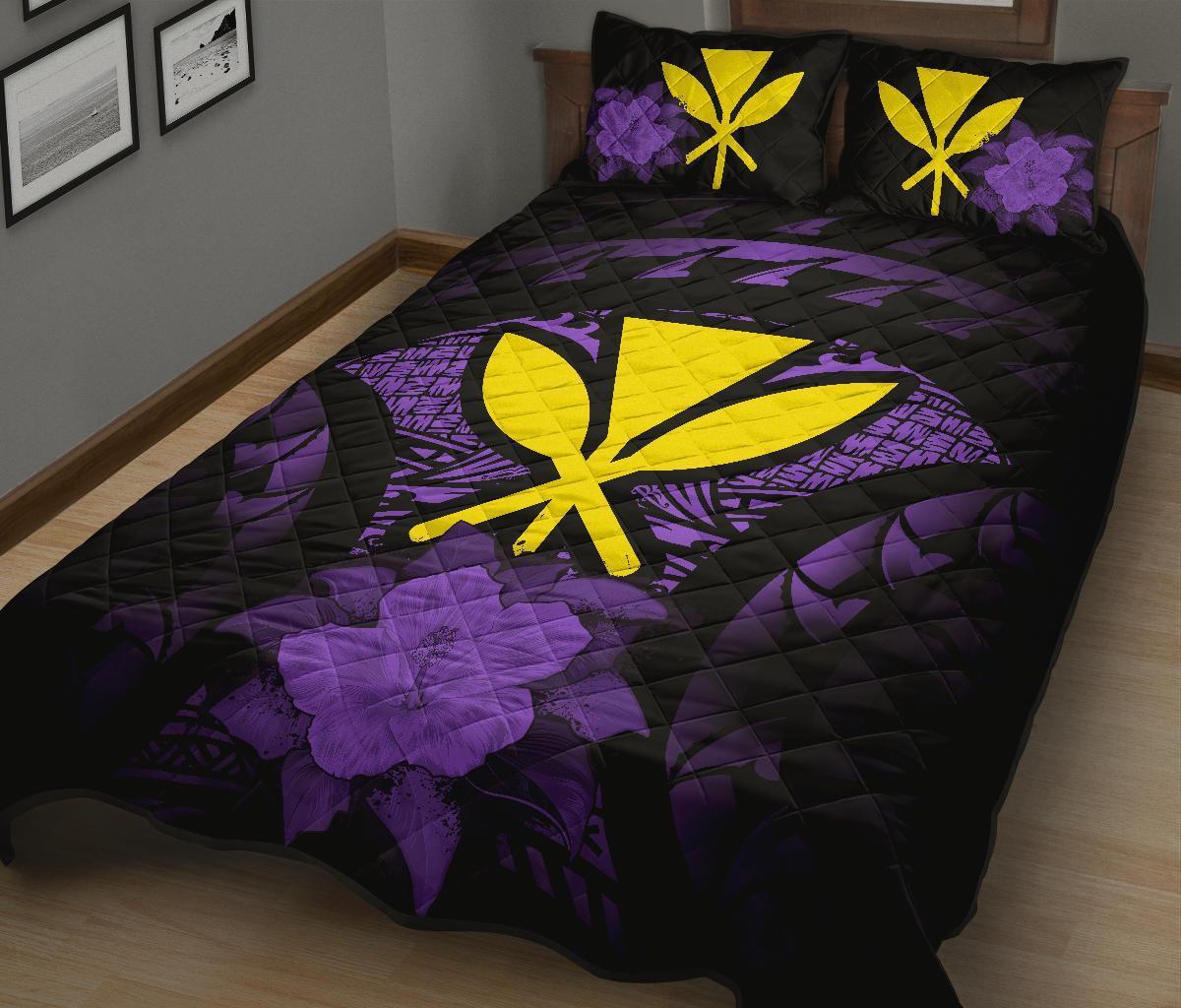 Kanaka Maoli (Hawaii) Polynesian Quilt Bed Set Hibiscus Purple - Polynesian Pride