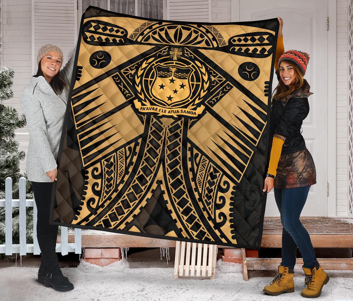 Samoa Polynesian Premium Quilt - Samoa Gold Seal with Polynesian Tattoo - Polynesian Pride