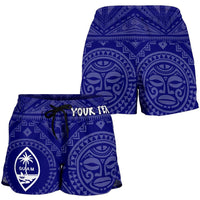 Guam Personalised Women's Shorts - Guam Seal With Polynesian Tattoo Style (Blue) - Polynesian Pride