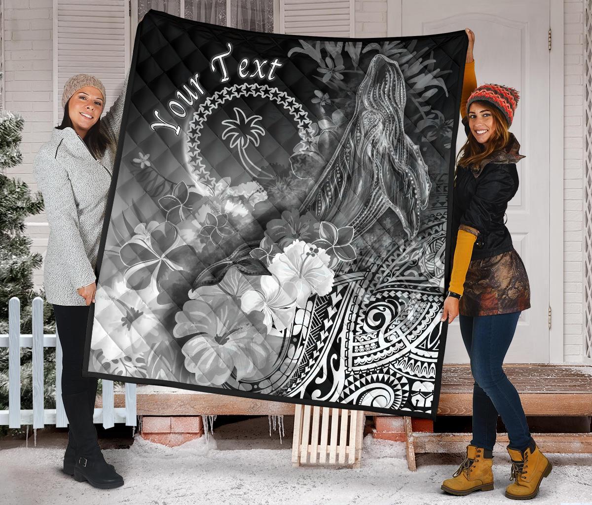 Custom Personalised Chuuk Premium Quilt - Humpback Whale with Tropical Flowers (Blue) - Polynesian Pride