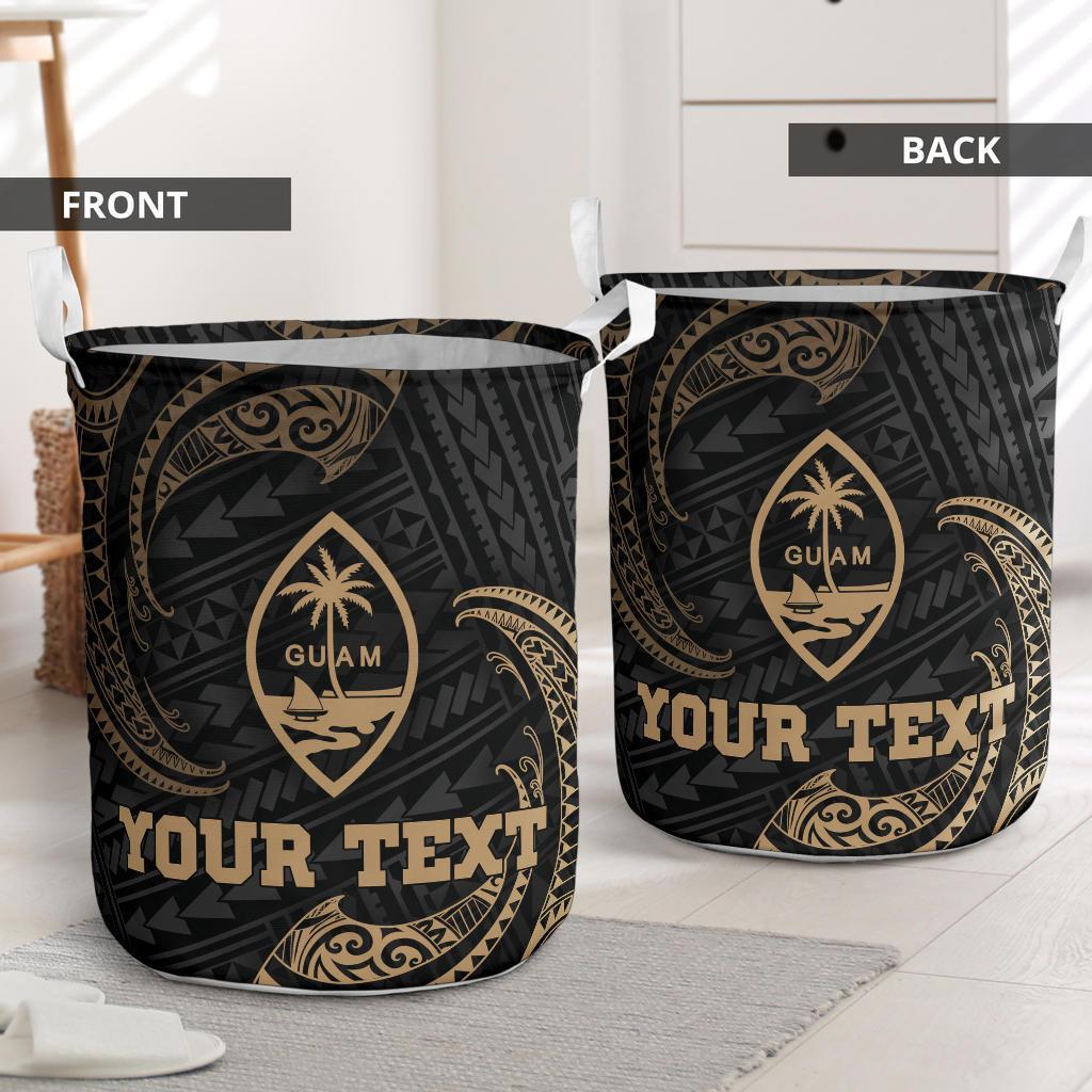 Guam Polynesian Custom Personalised Laundry Basket - Gold Tribal Wave - Polynesian Pride