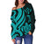 Kosrae Women Off Shoulder Sweater - Turquoise Tentacle Turtle - Polynesian Pride