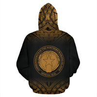 Northern Mariana Islands Polynesian All Over Zip up Hoodie Gold Fog Version - Polynesian Pride