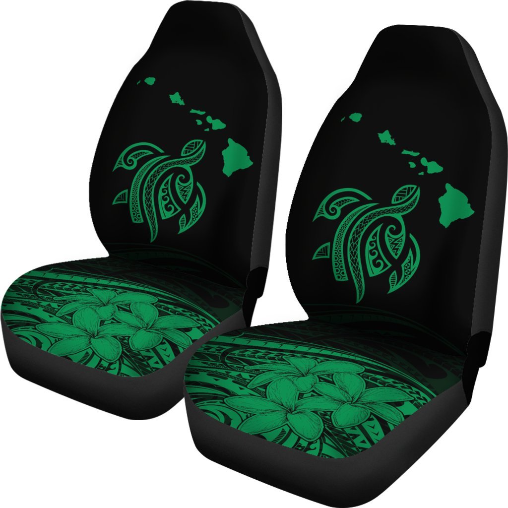 Hawaii Map Plumeria Polynesian Green Turtle Car Set Covers Universal Fit Green - Polynesian Pride