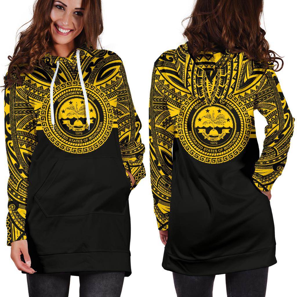 Federated States of Micronesia Women Hoodie Dress - Federated States of Micronesia Coat Of Arms Polynesian Gold Black - Polynesian Pride