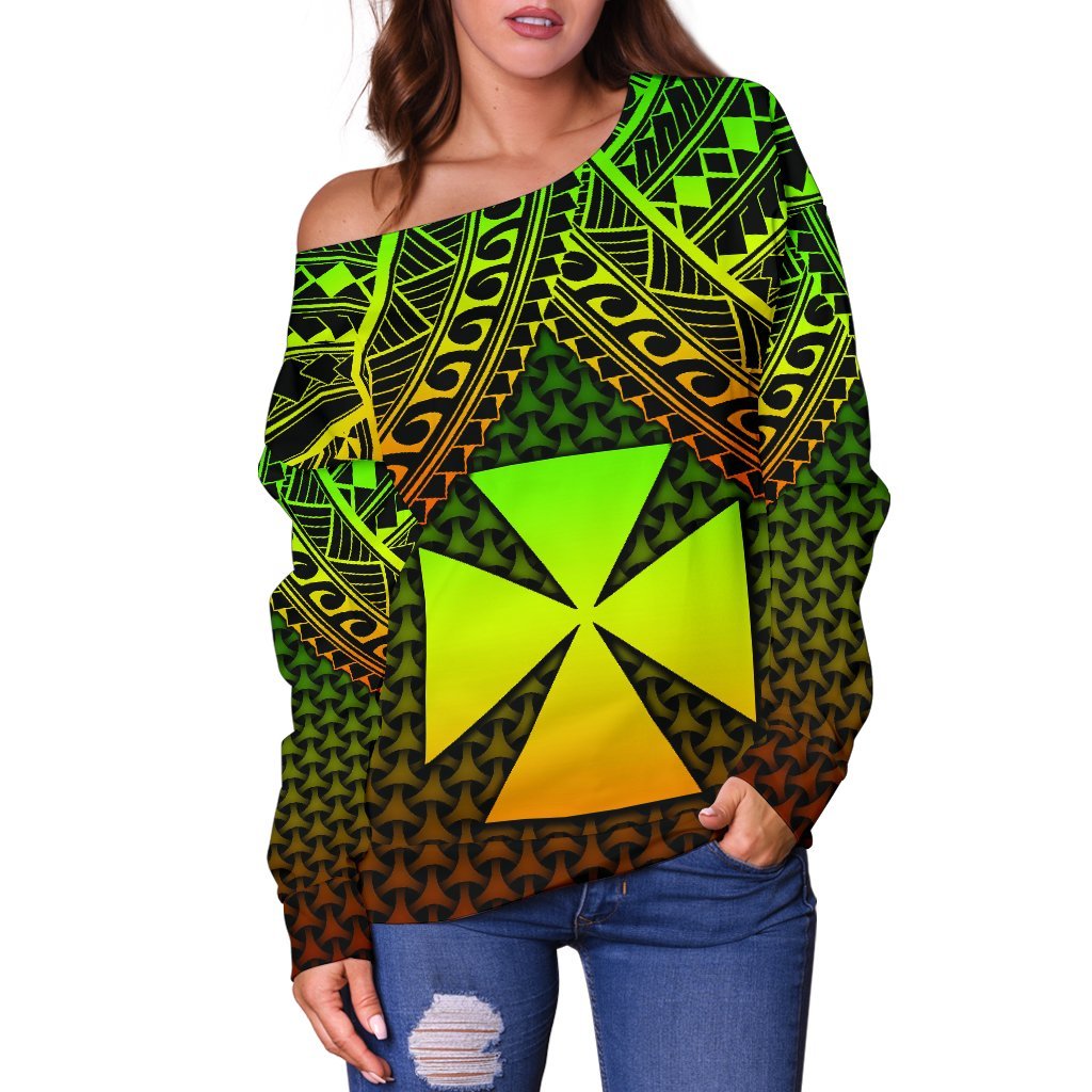 Polynesian Wallis and Futuna Personalised Off Shoulder Sweater - Reggae Vintage Polynesian Patterns - Polynesian Pride