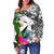 Wallis And Futuna Women's Off Shoulder Sweater White - Turtle Plumeria Banana Leaf - Polynesian Pride