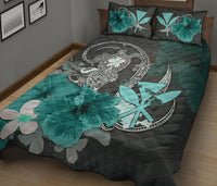 Kanaka Maoli (Hawaii) Quilt Bed Set - Hibiscus Turtle Tribal Turquoise - Polynesian Pride