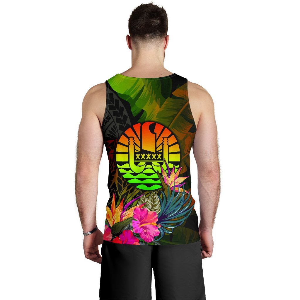 Tahiti Polynesian Men's Tank Top - Hibiscus and Banana Leaves - Polynesian Pride