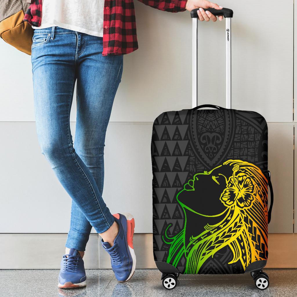 Hula Girl And Turtle Hibiscus Luggage Covers Black - Polynesian Pride