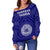 American Samoa Women's Off Shoulder Sweater - Seal In Polynesian Tattoo Style ( Blue) - Polynesian Pride