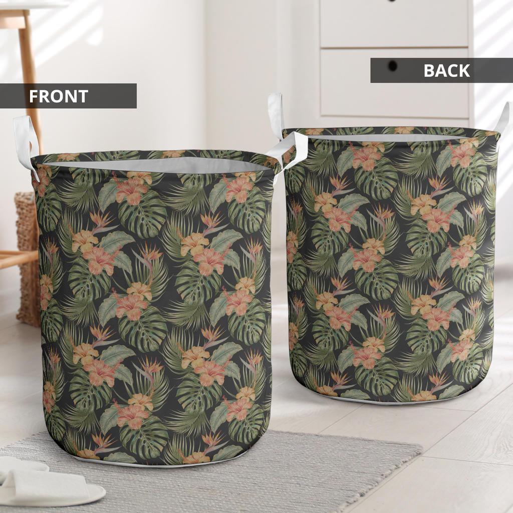 Tropical Hibiscus Monstera Leaf Hawaii Laundry Basket - Polynesian Pride