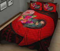 American Samoa Quilt Bed Set - Polynesian Hook And Hibiscus (Red) - Polynesian Pride