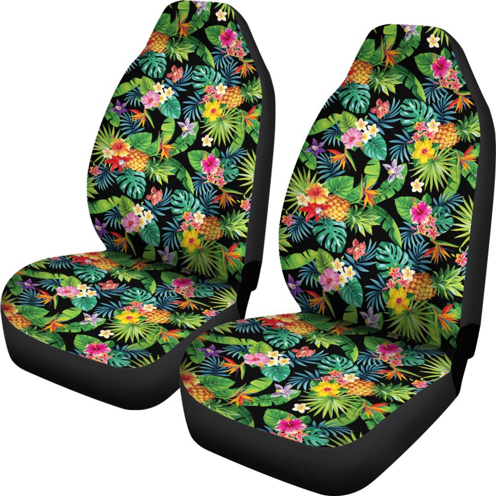 Hawaii Tropical Pattern With Pineapples, Palm Leaves And Flowers. Car Seat Cover Universal Fit Green - Polynesian Pride