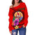 Tahiti Polynesian Women's Off Shoulder Sweater - Floral With Seal Red - Polynesian Pride