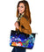 Guam Leather Tote Bag - Humpback Whale with Tropical Flowers (Blue) - Polynesian Pride