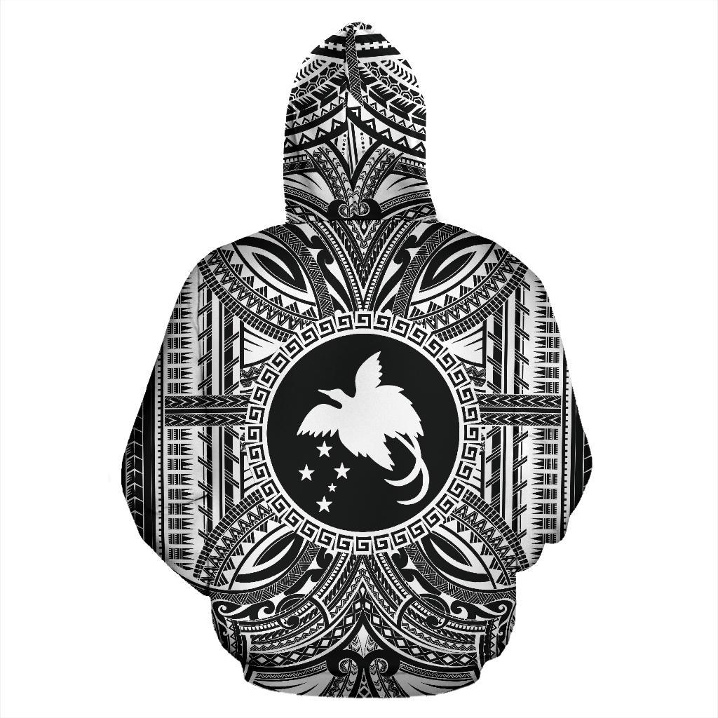Papua New Guinea 1 ll Over Hoodie Papua New Guinea 1 Coat of rms Polynesian White Black - Polynesian Pride