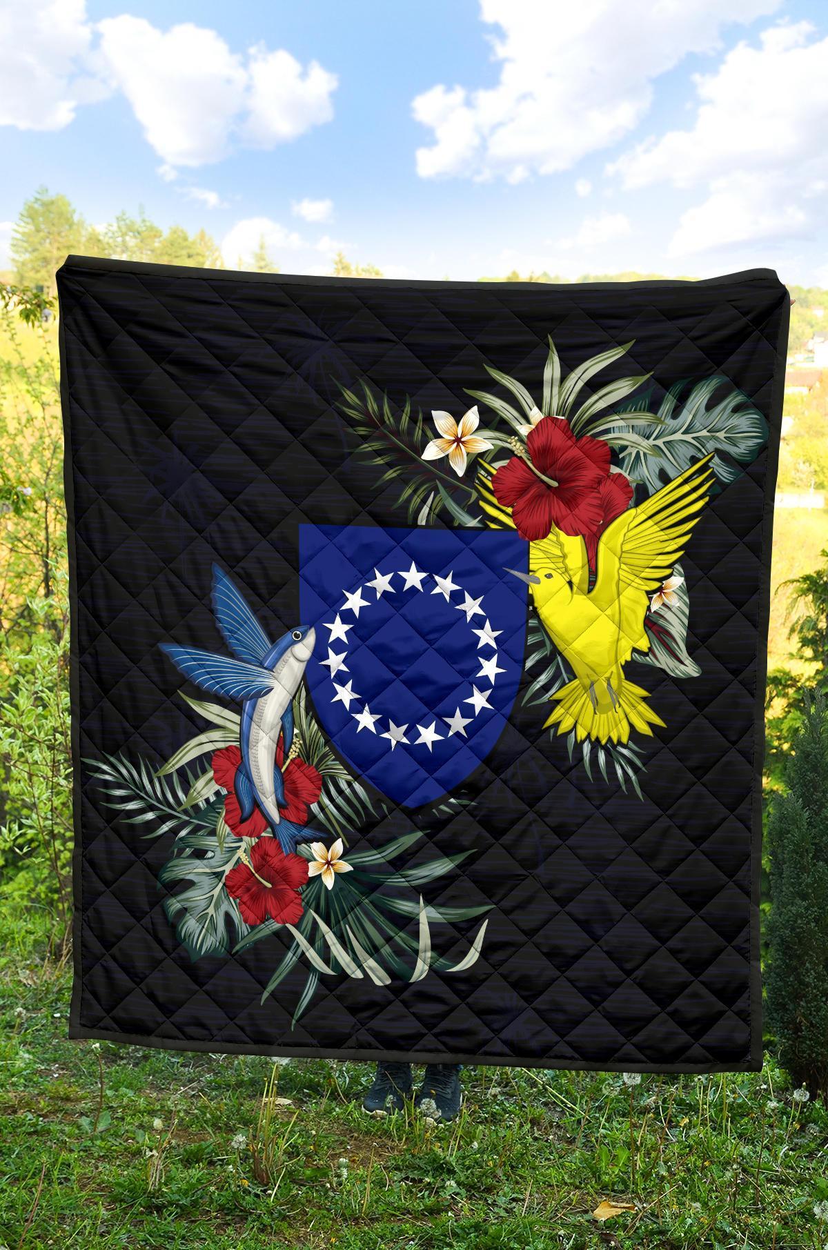 Cook Islands Hibiscus Coat Of Arms Premium Quilt - Polynesian Pride