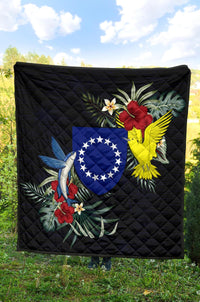 Cook Islands Hibiscus Coat Of Arms Premium Quilt - Polynesian Pride