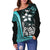 Kosrae Micronesia Women Off Shoulder Sweater Turquoise - Turtle With Hook - Polynesian Pride