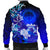 Federated States of Micronesia Men's Bomber Jacket - Humpback Whale with Tropical Flowers (Blue) - Polynesian Pride