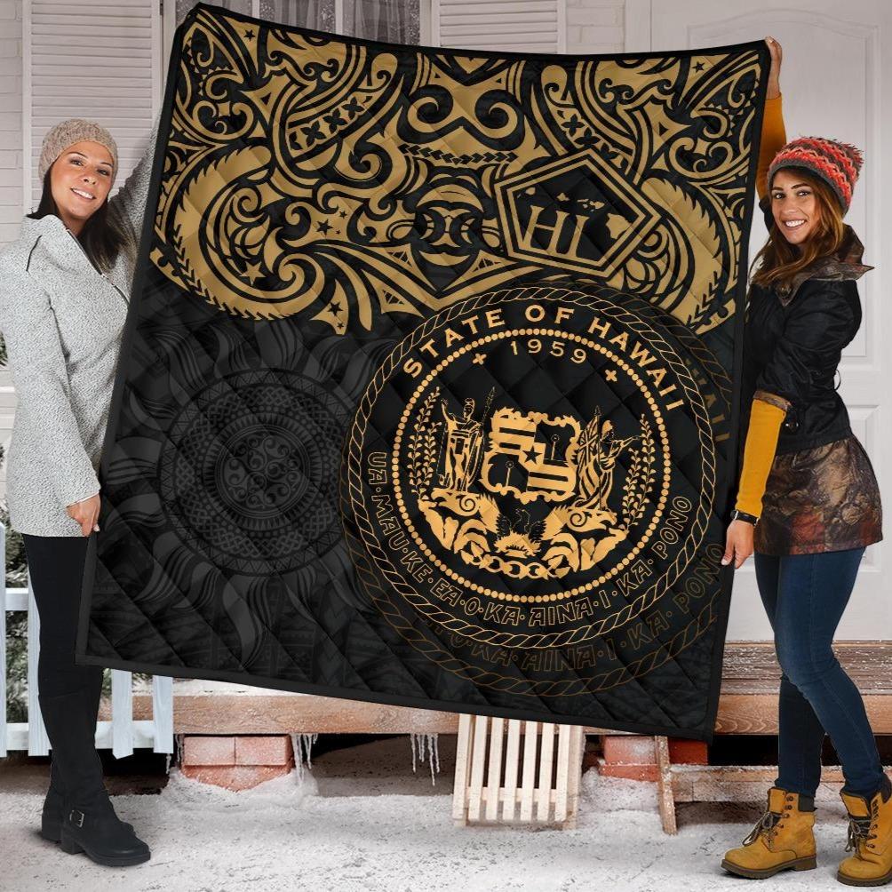 Hawaii Premium Quilt - Hawaii Seal Pride Style (Gold) Premium Quilt - Hawaii Premium Quilt - Hawaii Seal Pride Style (Gold) - Polynesian Pride