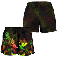 Samoa Polynesian Women's Shorts - Turtle With Blooming Hibiscus Reggae - Polynesian Pride