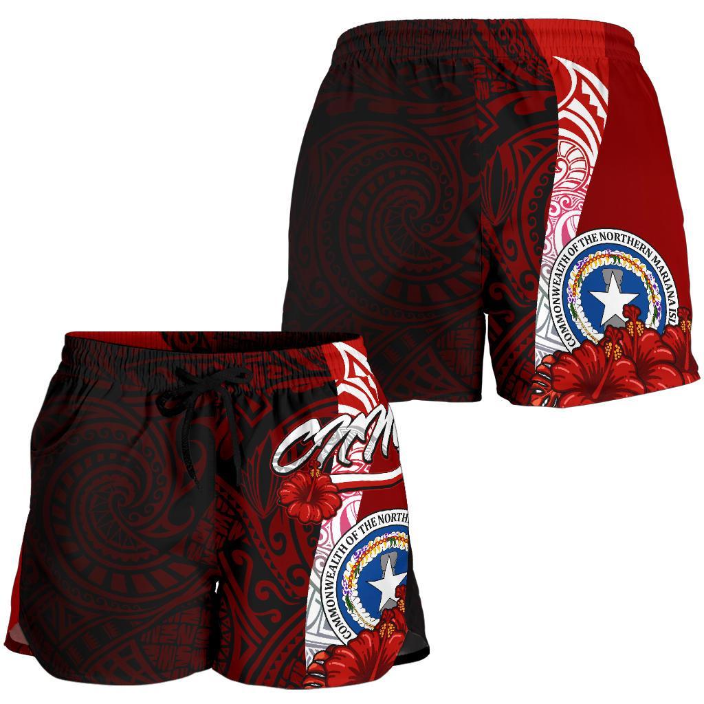 Northern Mariana Islands Polynesian Women's Shorts - Coat Of Arm With Hibiscus - Polynesian Pride
