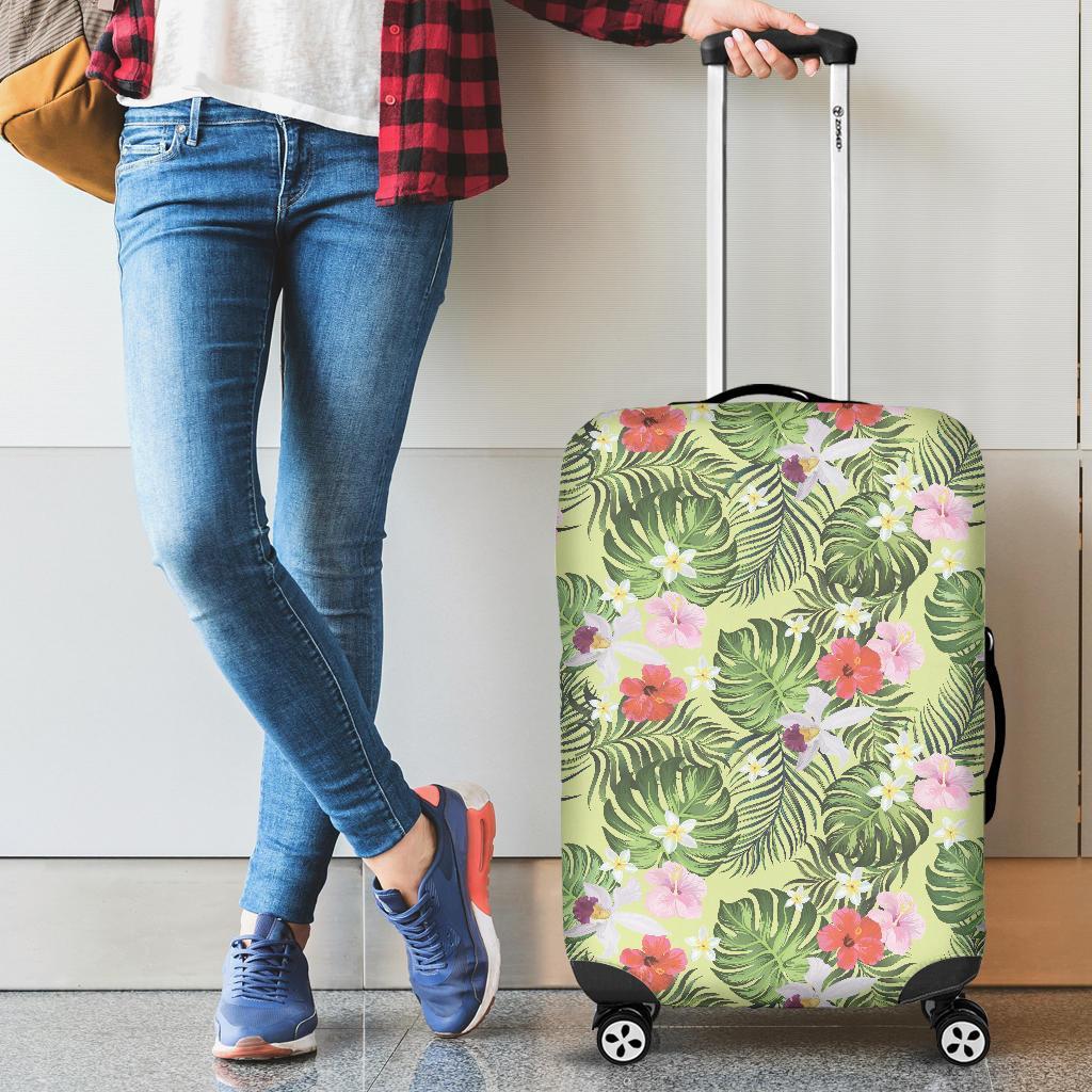 Tropical Hibiscus, Plumeria Green Luggage Cover - Polynesian Pride