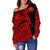 Polynesian Guinea Women's Off Shoulder - Moana Maui Tattoo With Coat Of Arm Guinea Red - Polynesian Pride