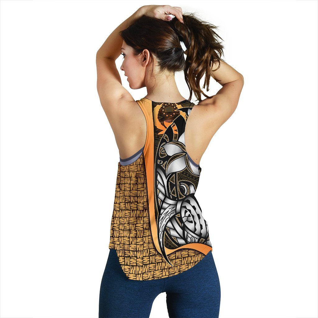Pohnpei Micronesia Women's Racerback Tank Gold - Turtle With Hook - Polynesian Pride