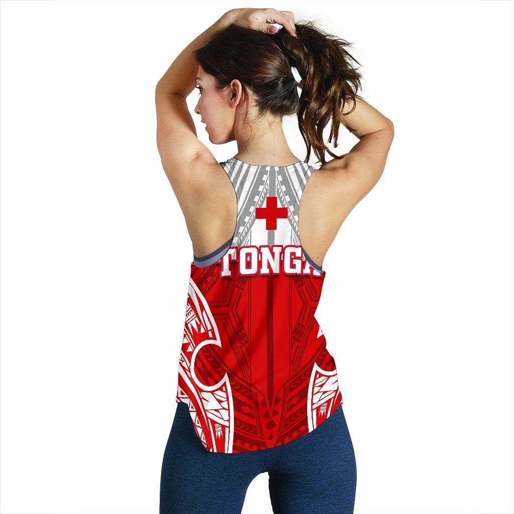 Tonga Polynesian Women's Racerback Tank - Pattern With Seal Red Version - Polynesian Pride