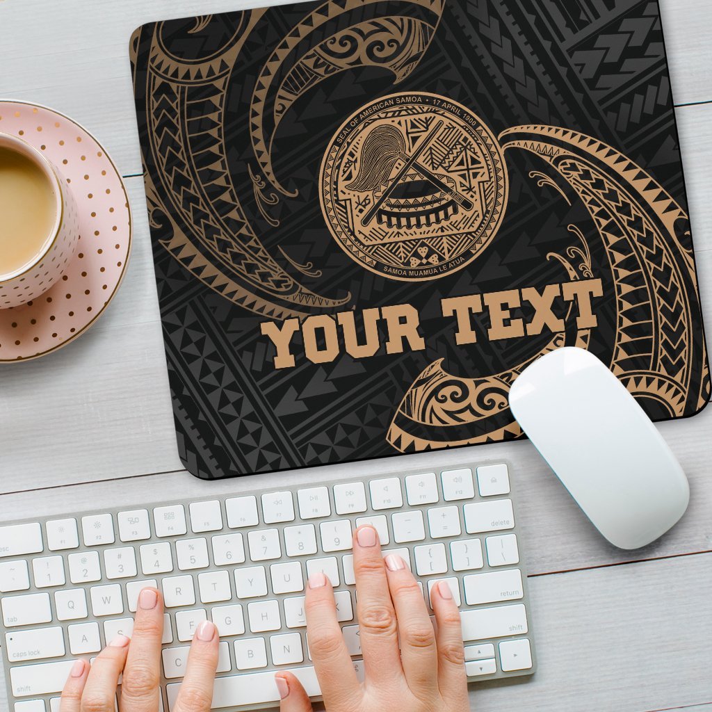 American Samoa Polynesian Custom Personalised Mouse Pad - Gold Tribal Wave - Polynesian Pride
