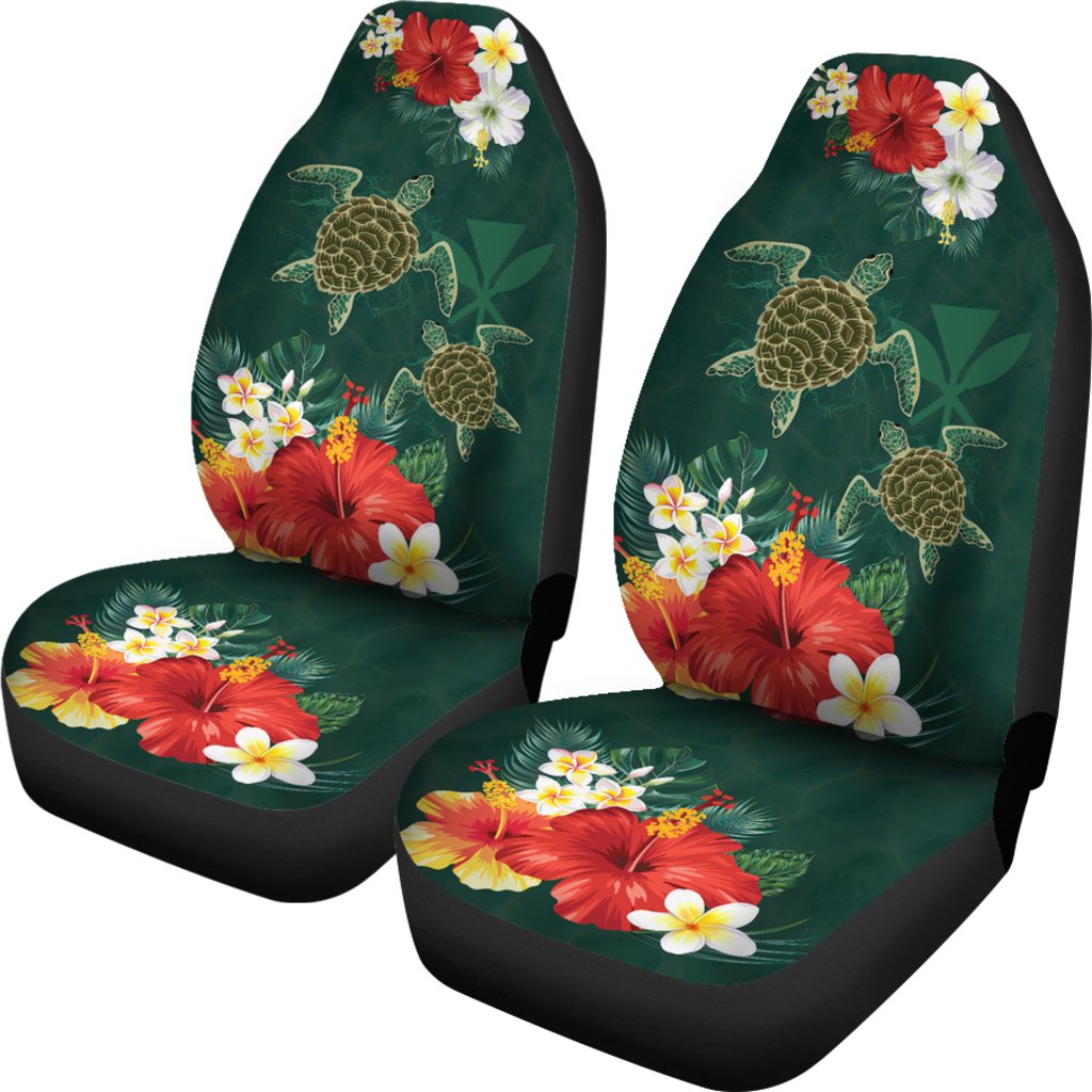 Hawaii Sea Turtle Hibiscus Plumeria Car Set Cover Universal Fit Green - Polynesian Pride