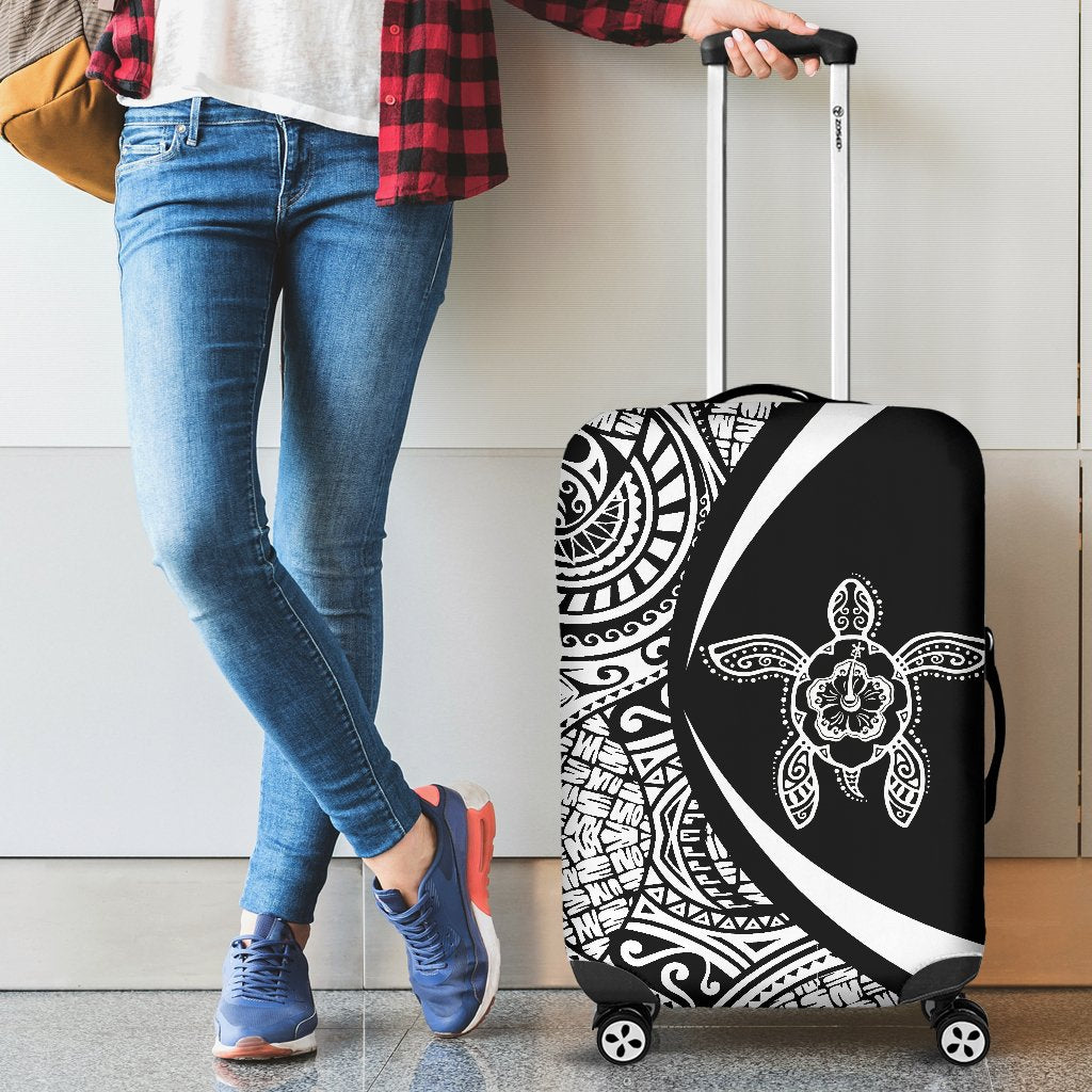 Hawaii Turtle Polynesian Luggage Cover - Circle Style - Black 02 Black - Polynesian Pride