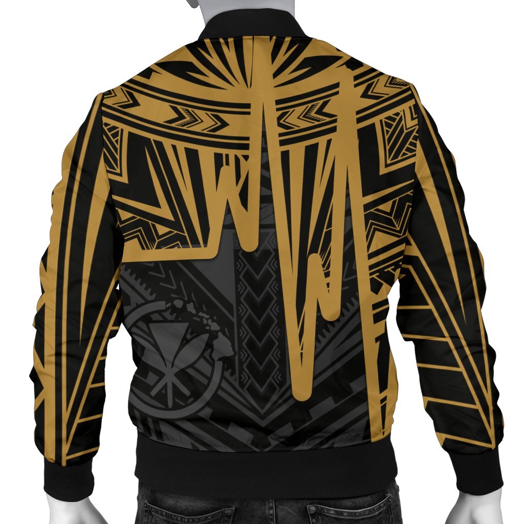 Hawaii Personalised Men's Bomber Jacket - Kanaka Maoli With Polynesian Pattern In Heartbeat Style (Gold) - Polynesian Pride