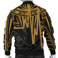 Hawaii Personalised Men's Bomber Jacket - Kanaka Maoli With Polynesian Pattern In Heartbeat Style (Gold) - Polynesian Pride